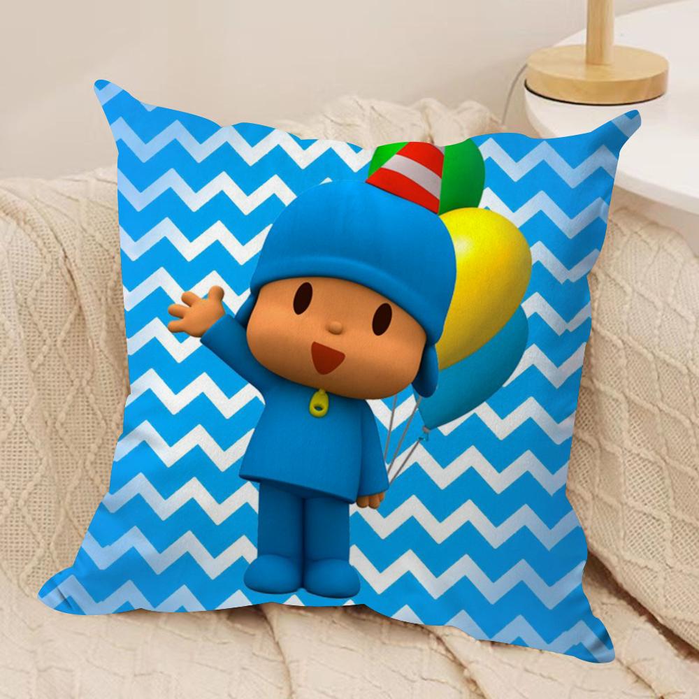 Cartoon Cute PPocoyo Cushion Cover Silky Short Plush DoubleSided Printed Pillow Case for Sofa All Seasons Home Decor Gift