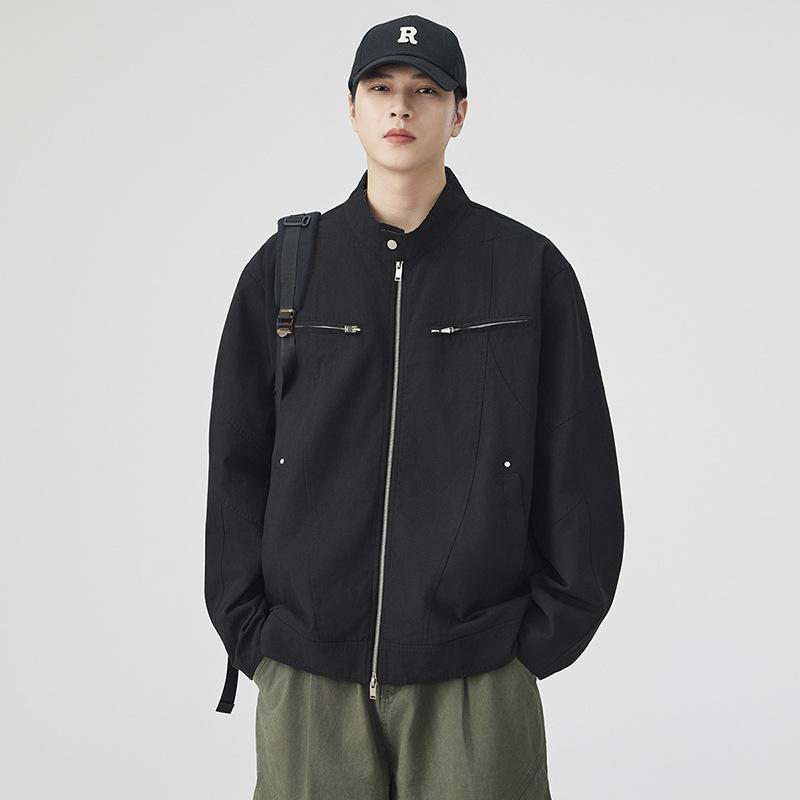 Stand-up Collar Coat Men's New Jacket Solid Color Couple Fashion Street Relaxed Leisure Sports.