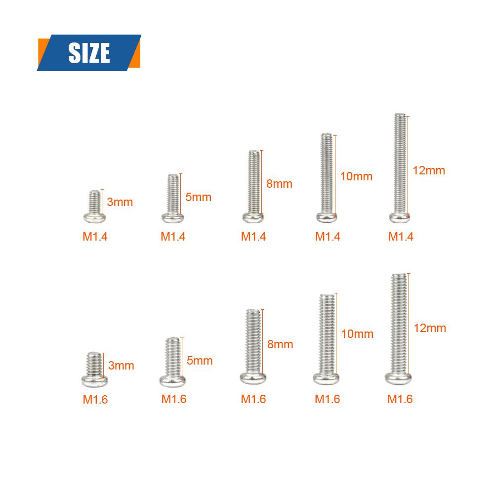 M1 M1.2 M1.4 M1.6 M2.5 M3 Metrisches Gewinde Maschinenschraube Kreuzschlitz Senkkopf Kreuzschlitz Schrauben Kasten-Set 304 Edelstahl Sortiment-Kit