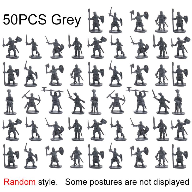 50 PCS Medieval Soldiers Model 1:72 Scale Blue Gold Gray Yellow Multiple Postures Miniature DIY War Scene Role-Playing Props ZYF