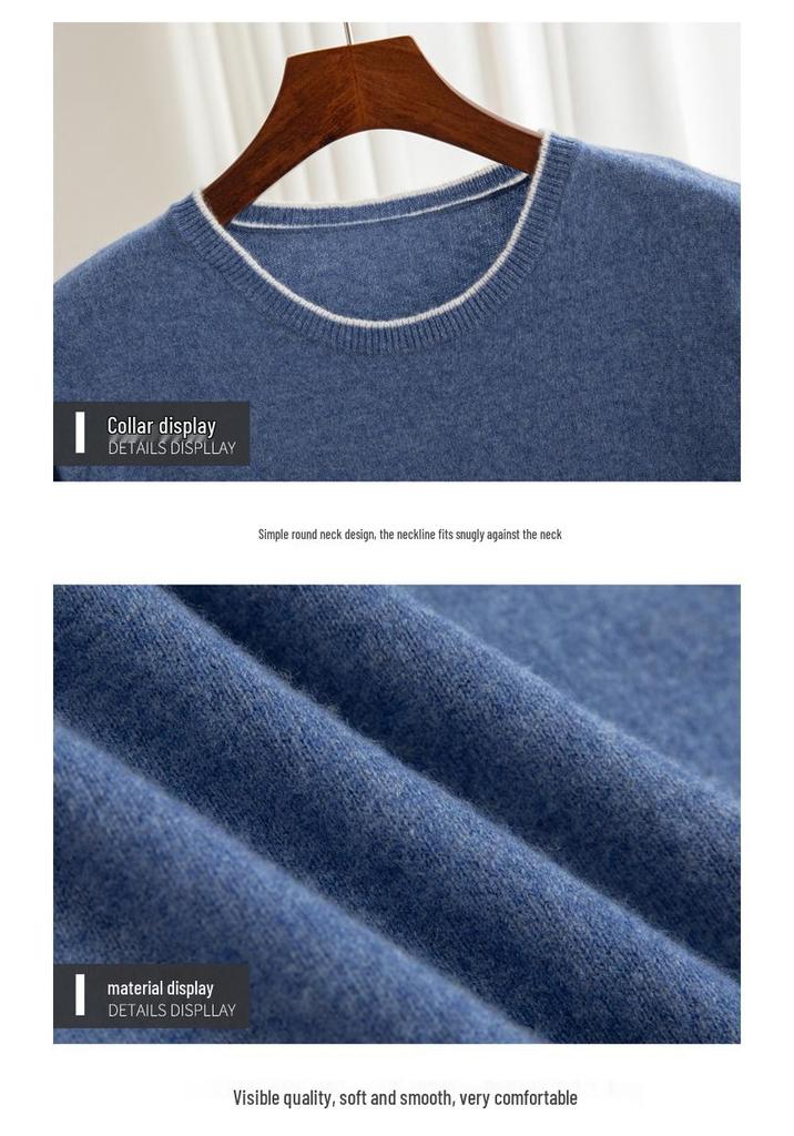 T-shirt à Manches Courtes et Col Rond Color Block 100% Laine Australienne pour Homme - Coupe Ample Décontractée, Couche de Base en Cachemire Printemps/Automne.