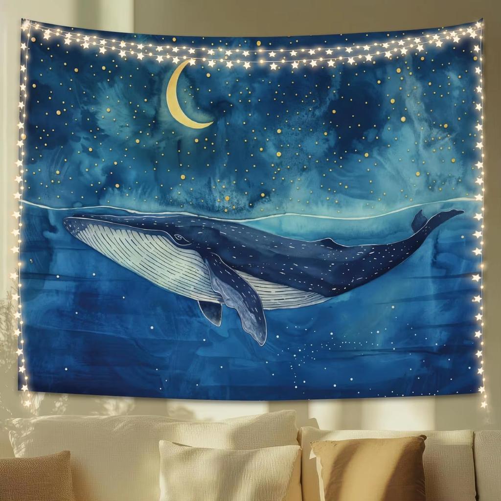 Whale Ocean Starry Night Tapestry, Blue Sea Wall Art For Kids Bedroom Nursery Dorm Home Decor