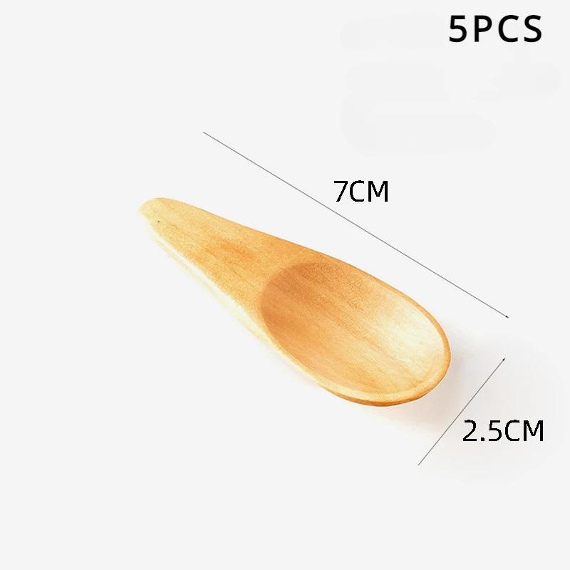 5Pcs Wood Mini Tea Spoon Condiment Scoop Flatware Coffee Tea Small Coffee Spoon Kitchen Gadgets 7X2.5cm