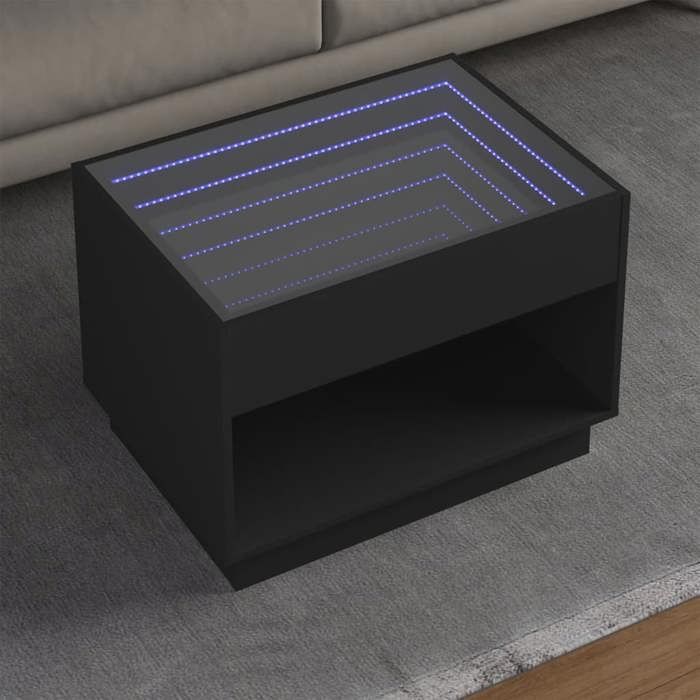 VidaXL Table basse avec LED infini noir 70x50x50 cm, table d'appoint, table de salon, table latérale, bout de canapé, table 847659