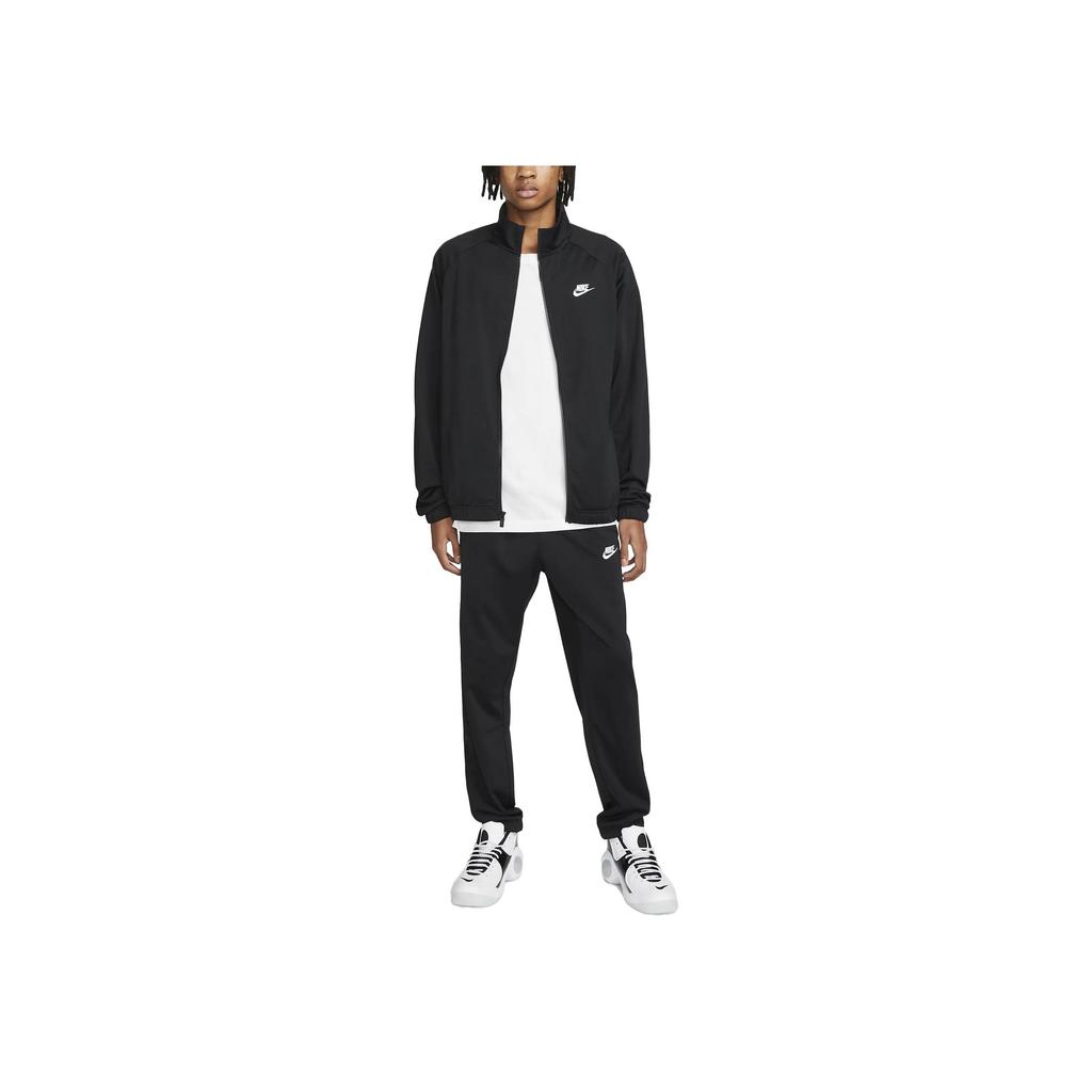 Nike Poly-Knit Tracksuit With Zip-Up Stand Collar Top And Drawstring Joggers Men Tracksuit Black FB7351-010