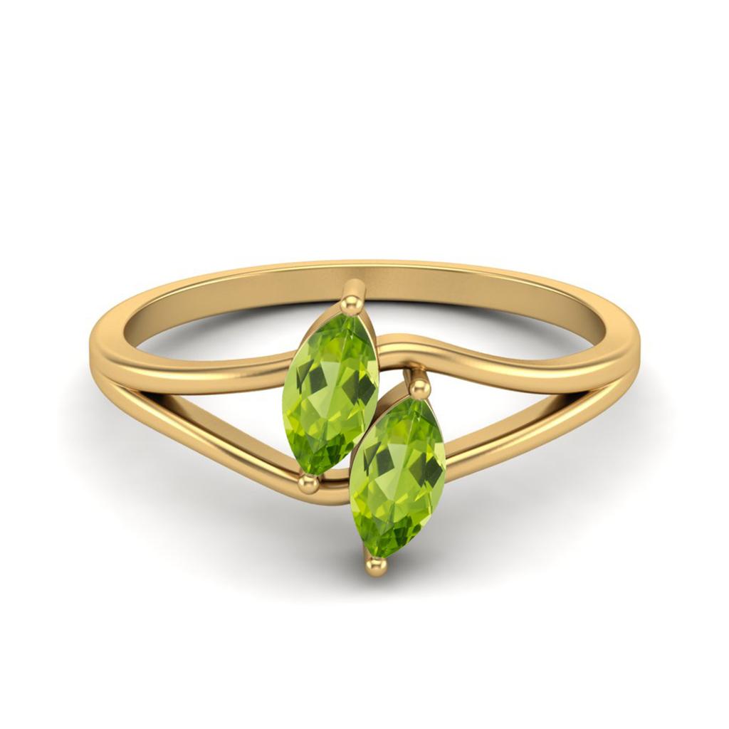 6X3mm Marquise Peridot 925 Sterling Silver Gold Vermeil Split Shank Women Engagement Ring