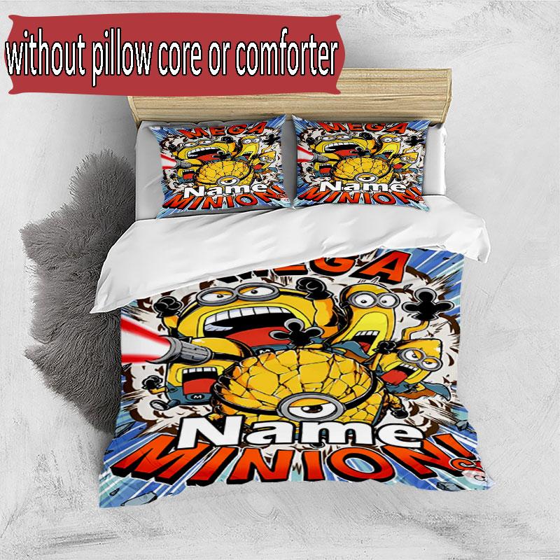 3pcs Duvet Cover Set (1*Duvet Cover + 2*Pillowcase, Without Core), Custom Name Minions Pattern Bedding Set, Home Bedroom Decor Gift