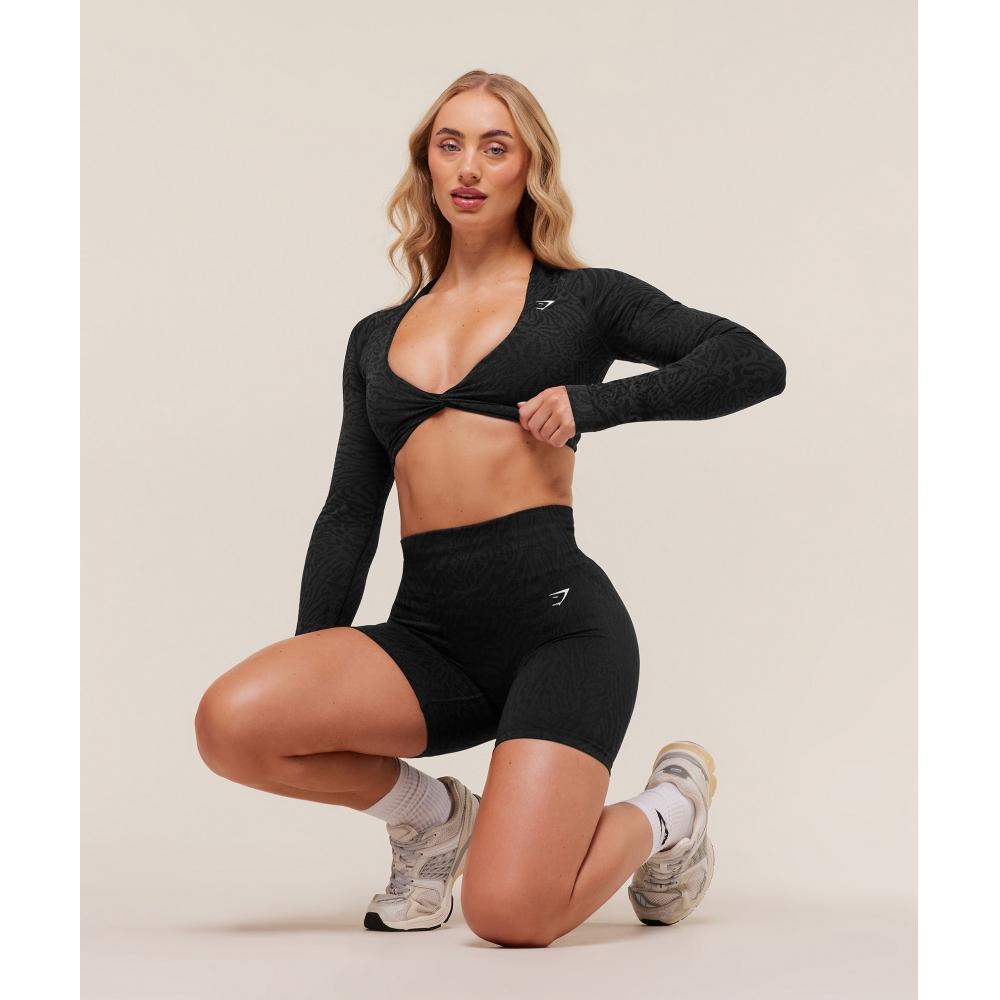 Gymshark Adapt Animal Long Sleeve Crop Top Black Asphalt Grey B4c2z Bc2w
