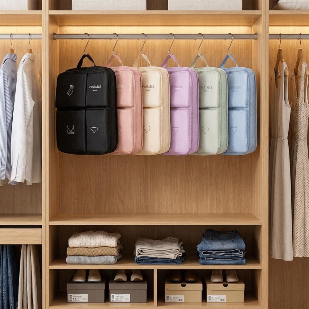 Large Capacity Hanging Clothes Bag 1 Compartments Foldable Closet Socks Dispenser With Handle Space-Saving