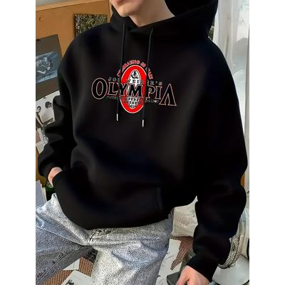 Warmer Herren Pullover Hoodie, Lockere Passform, Polyester Lässiges Kapuzensweatshirt