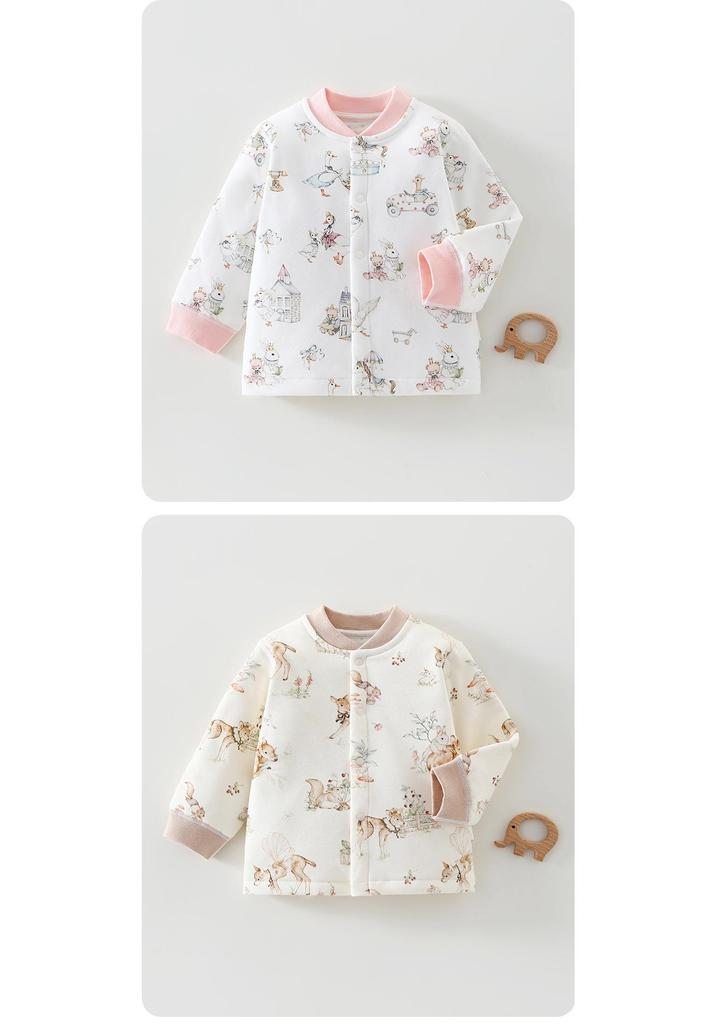 Unisex Baby Cartoon Jacket - Lightweight 60g Cotton, Two-Button, Seamless, Warm Outerwear for Autumn Outings.