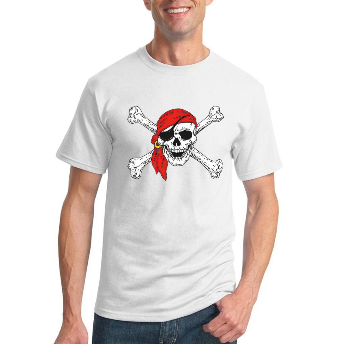 Jolly Roger Pirates Skull And Bones T Shirt Classic Pirate In Bandana Humor T S разноцветный