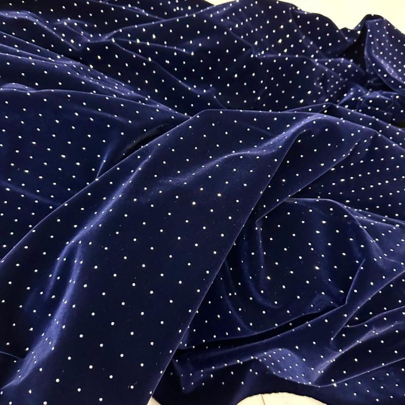 Flerfärgade 3D Glittrande Kristall Strass Sammetstyg Afrikanska Broderityger för Klänningssömnad Cheongsam 150 cm Bredd