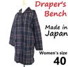 USED/Draper’s Bench Made In Japan Hooded Long Coat Women's L Navy Check Pattern