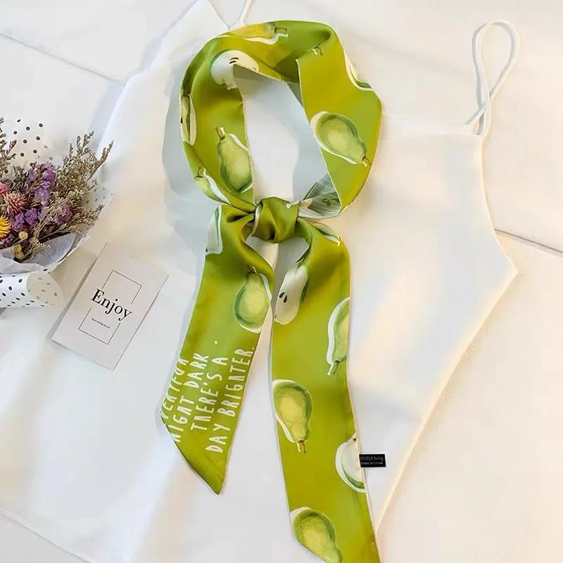 Long Skinny Hair Scarf For Women Fashion Fruit Print Kerchief Cute Headband Silk Satin Neck Scarfs 7*130cm Band Bag Scarves