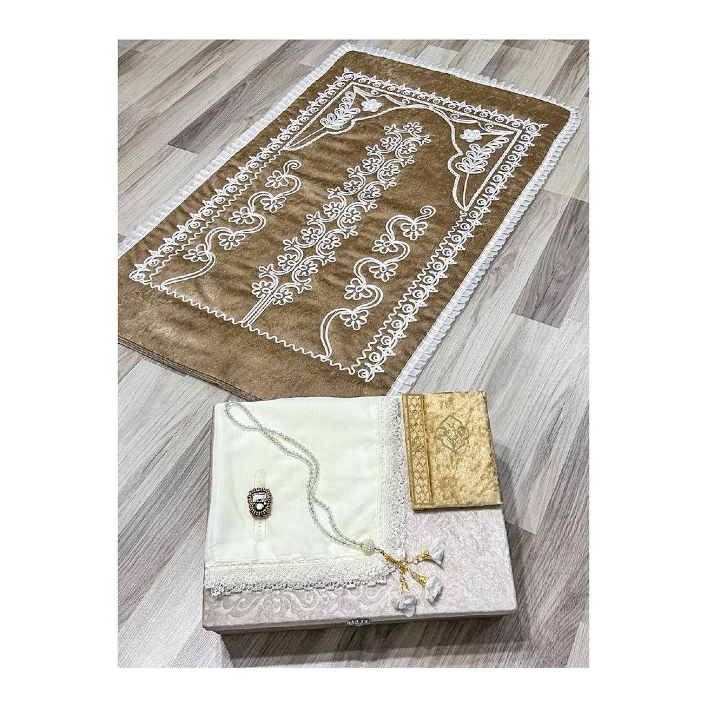 6-teiliges Samt-Gebetsteppich-Set mit Mitgift-Bundle für Braut und Bräutigam