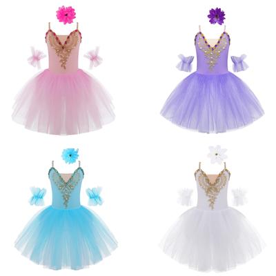 Flickors Tutu Dansklänning Ärmlös Design Justerbara Spaghettistraps Spets Strass Dekorerad Meshkjol