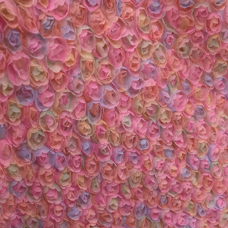 1 Yard Rose Flower Tulle Mesh Fabric Stretch 3D Rose Embroidery Designer Fabric DIY Sewing Wedding Party Dress Background Decor