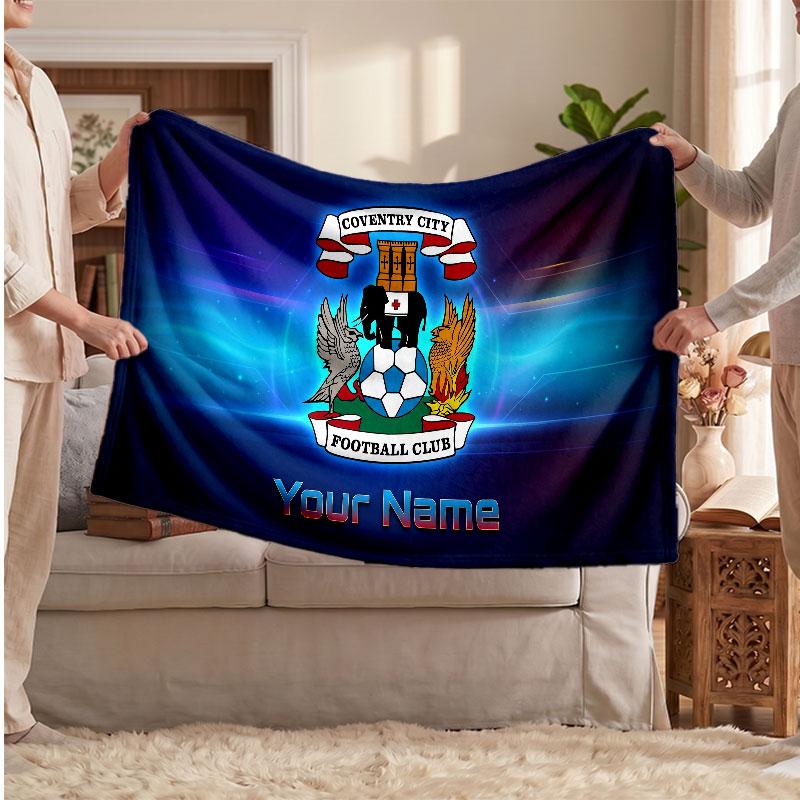 Coventry City Personalized Fleece Blanket With Football Logo, Custom Name Text Soft Warm Home Throw Blanket