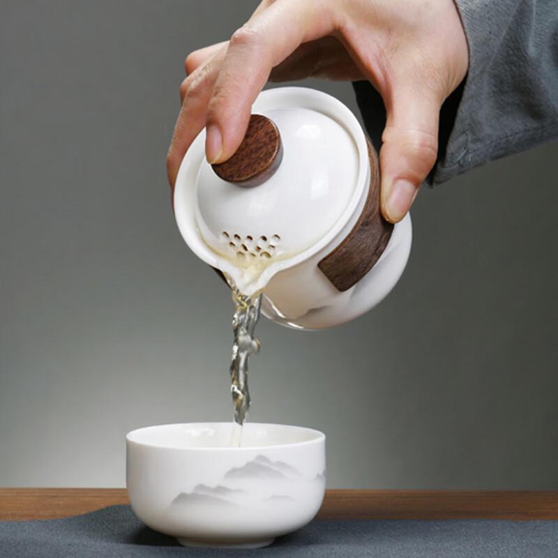 Minguan Chinese Ceramic Ink Wash Portable Travel Tea Set