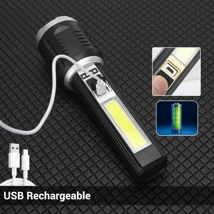 Super Bright T6 LED Flashlight Built-in Battery USB Rechargeable Zoom Torch With Power Display Outdoor Tactical Flashlights