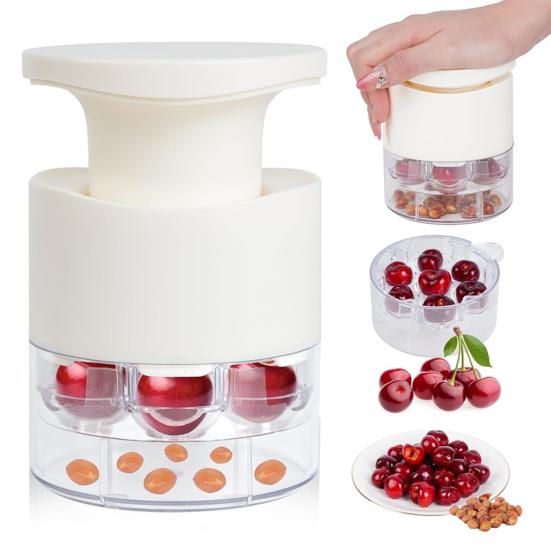 7-Hole Cherry Pitter Ergonomic Fruit Stone Remover for Cherries Dates Quiet Cherry Seeds Remover for Making Jam Cherry Dishes