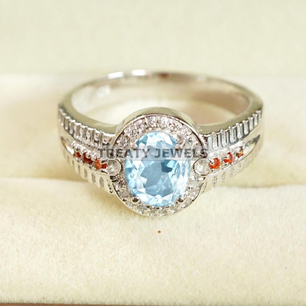 Aquamarine Oval Cut Gemstone With 925 Sterling Silver Ring For Men's #A739 JL375659046759