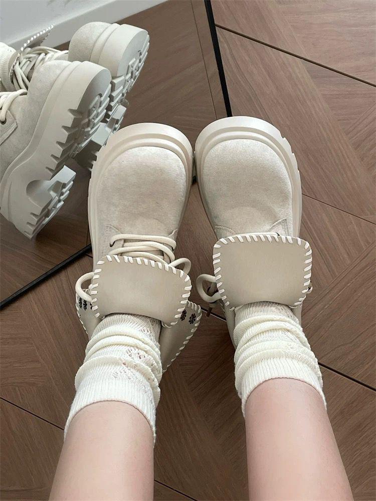 British-Style Petite Platform Martin Boots - Women's Vintage Autumn Short Boots with Height-Enhancing Slimming Effect