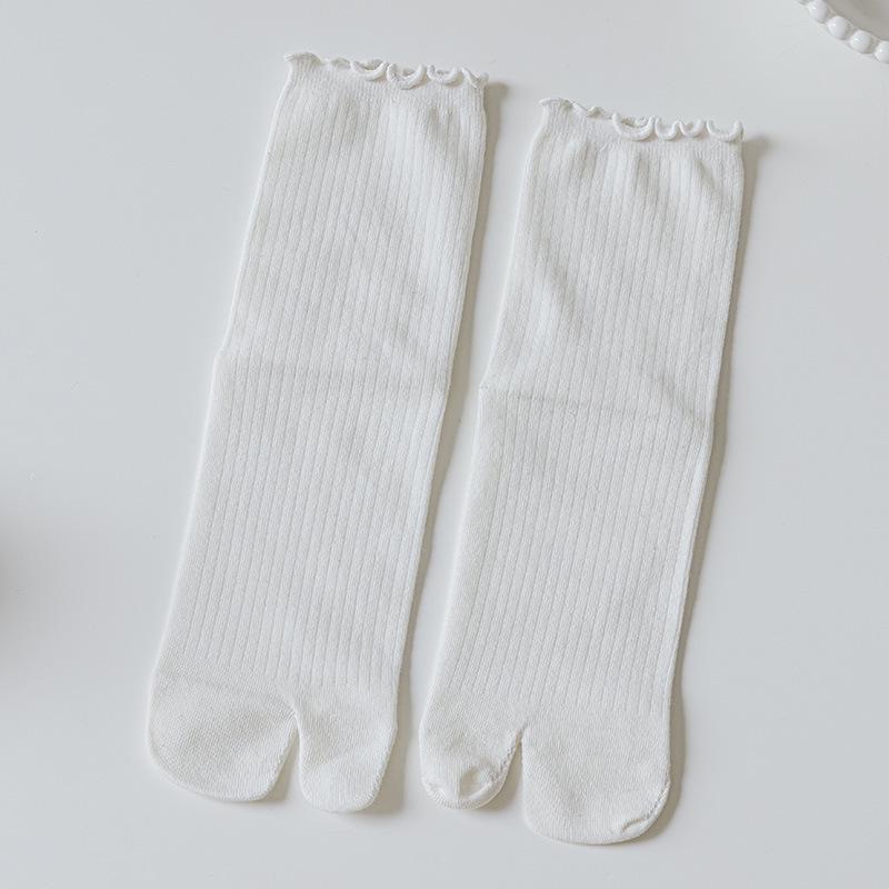 

Japanese Style Cotton Lace Two-Toe Mid-Calf Socks for Flip-Flops - Perfect for Spring & Autumn One Size