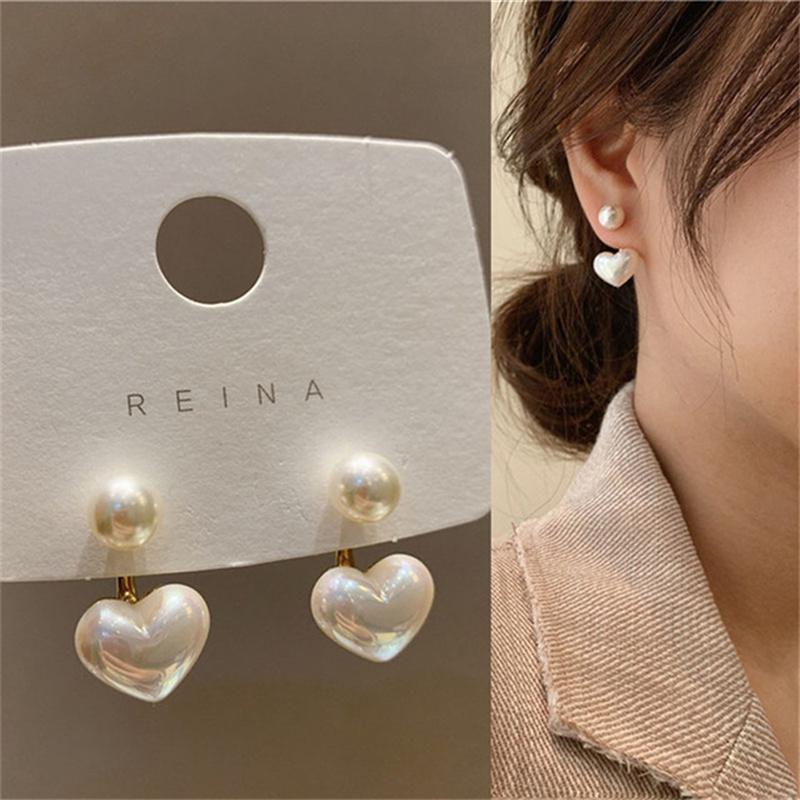 Koreanische Metall-Herz-Ohrstecker Fischschwanz-Perlen-Hängeohrringe für Damen Mädchen Kristall Eleganter Schmuck Geschenk