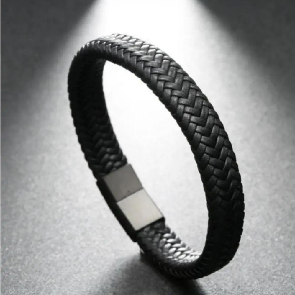 

Retro Men s Black PU Leather Bracelet Open Bangle Simple Multi-Size Woven Leather Hand Rope Outdoor Sports Gift 20cm чорний