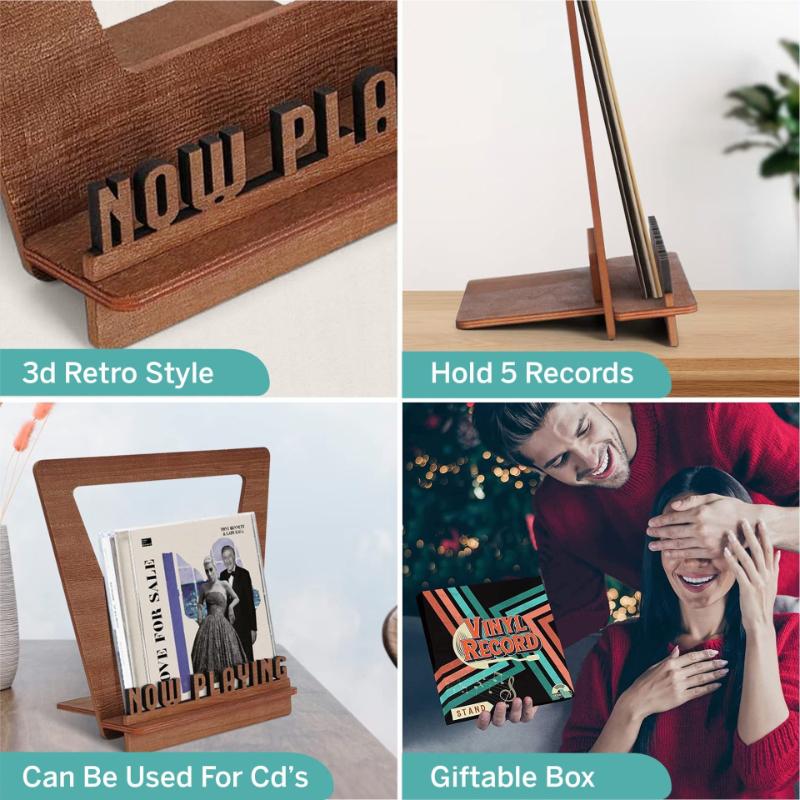 Now Playing Record Holder Wood Record Organizer Album Storage Shelves Holds Up To 5  Long Playing Record For Home Decoration