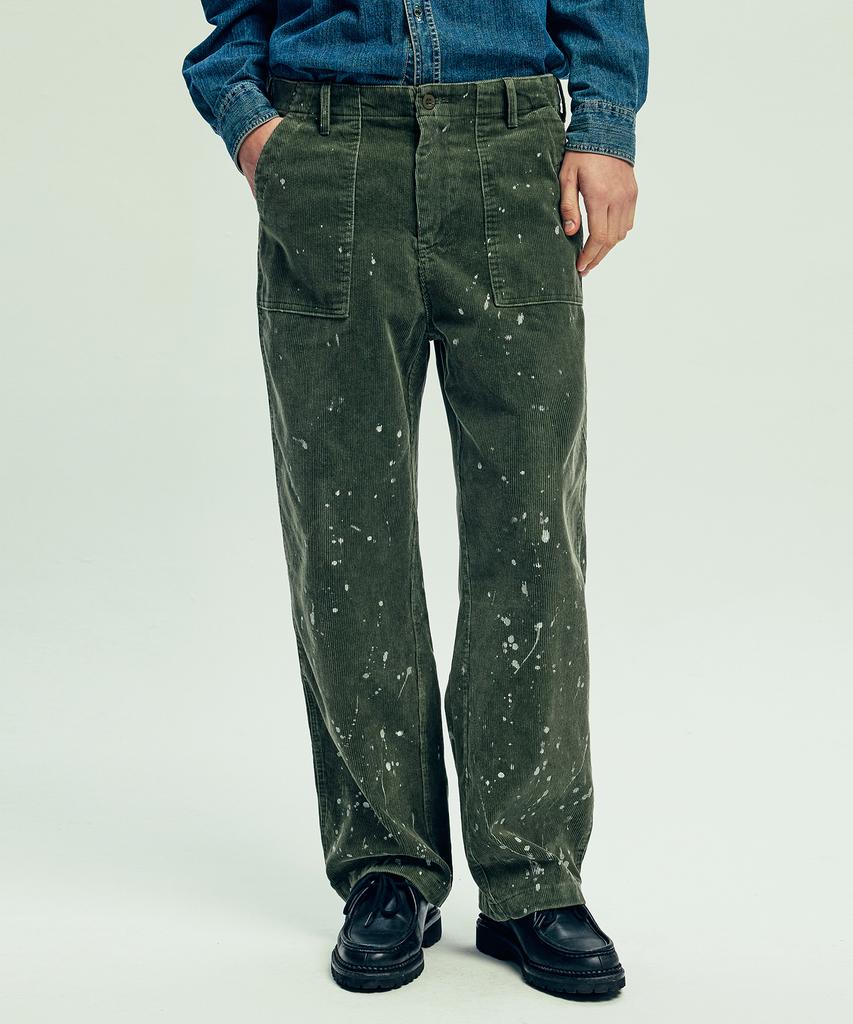 KND Washed & Splatter Painted Corduroy Fatigue Pants Sand Olive Khaki