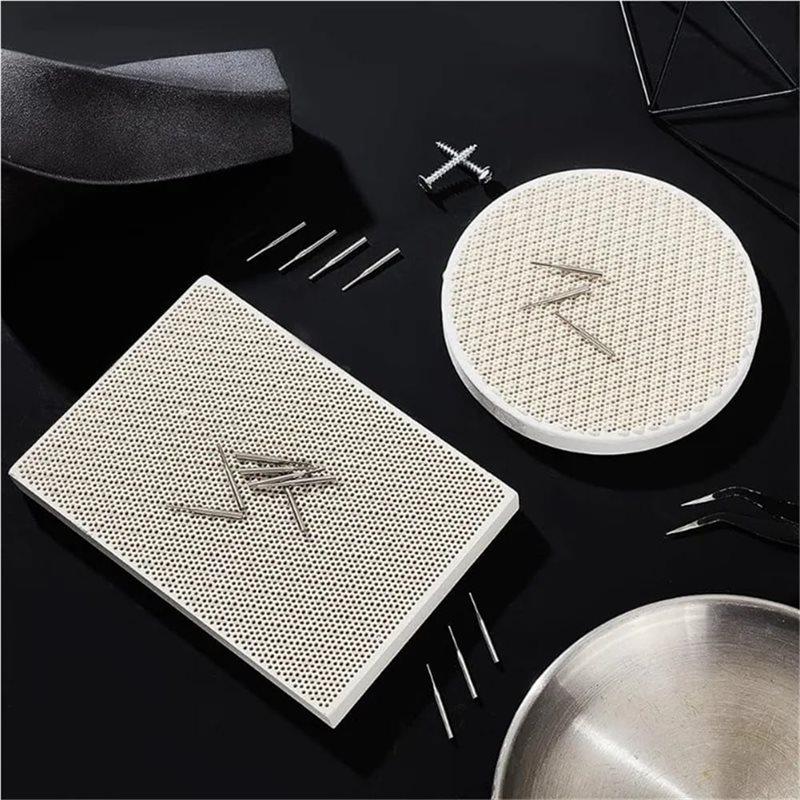 Shape For Jewelry Making Compatible 2Pcs Honeycomb Soldering Board Set Featuring Stainless Steel-Rectangle& Round Design