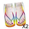 2x Flip Flop Socks 3D Manicure Print Sandal Pattern Funny Comfort Slipper Low Cut