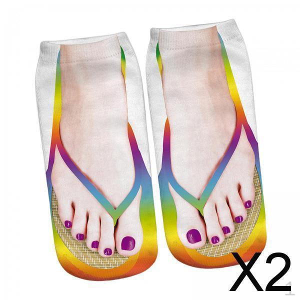 

2x Flip Flop Socks 3D Manicure Print Sandal Pattern Funny Comfort Slipper Low Cut