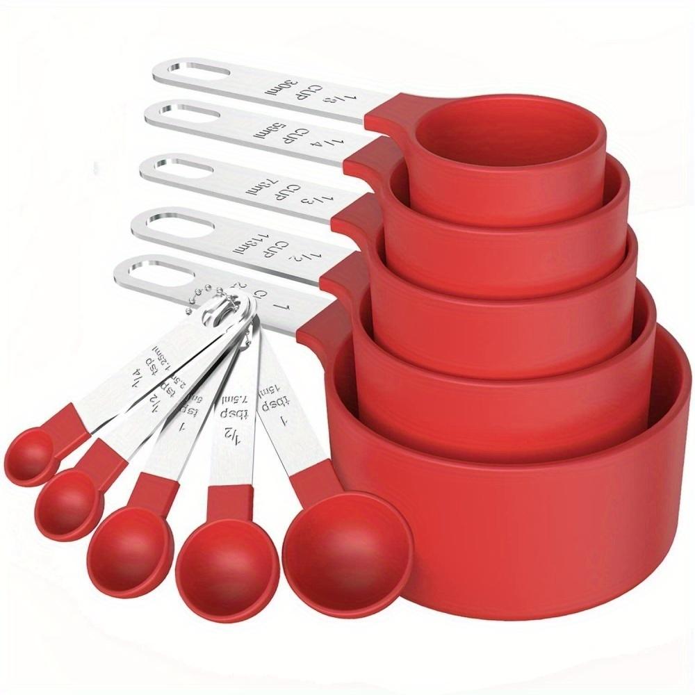 10 Pcs Measuring Cups and Spoons Set, Stainless Steel Handle Stackable Measuring Spoon Set, Measuring Cups for Dry and Measuring