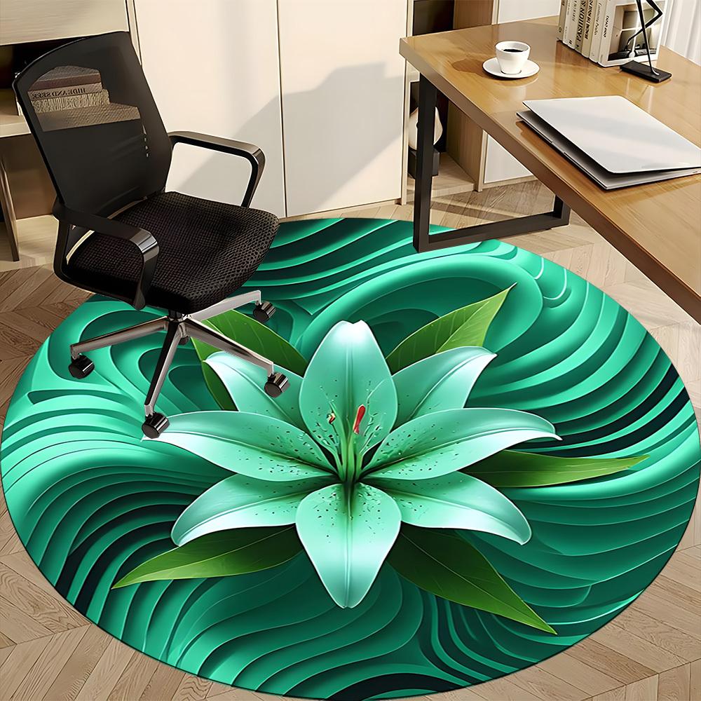 1pc Lily Flower Print Chair Carpet for Office, Round Non-Slip Durable Large Size Office Carpet, Suitable for Office, Beautiful Decoration