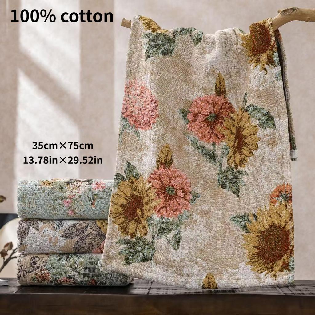 Pure Cotton Gauze Face Towel, With Floral Pattern, Made Of Cotton, Absorbs Water And Does Not Shed Lint, Suitable For Bathing And Hand Wiping