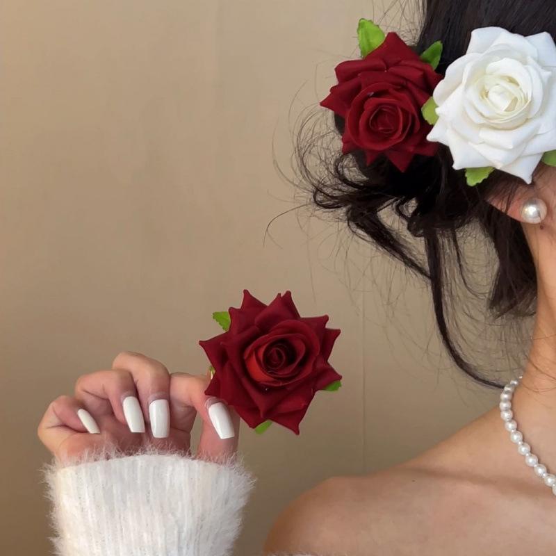 

Red Romantic Rose Double-Sided Duckbill Hair Clip - Girly Accessory & Photo Prop
