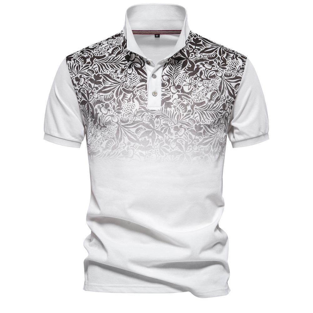 Men s Fashion Summer Gradient Print Polo Shirt, Short Sleeve Lapel T-Shirt, Trendy Casual Collared Top S