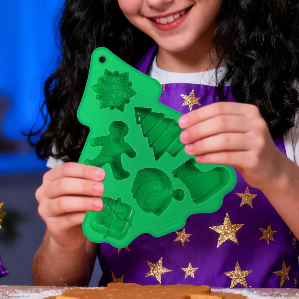 Christmas Tree Silicone Mold 6-Cavity Santa Claus Snowflake Cake Baking Mold Non-stick Christmas Fondant Mold For Thanksgiving