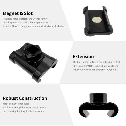 LOUJIN Wrench Extender Adapter with Mangett, Compatible with 1/2" Drive & 21mm Hex Drive, Upgraded Wrench Extension for Mechanics, Torque Multiplier T