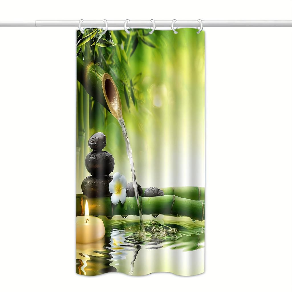 1pc Bamboo Pattern Printed Shower Curtain, Suitable for Home Bathroom Decor with Bathtub Window Curtain, Room Divider