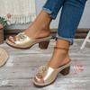 Fashion Vintage Flower Decoration Slip On Sandals Bohemia Breathable Strap High Heels Slippers Women Summer Elegant Soft Sole Slides