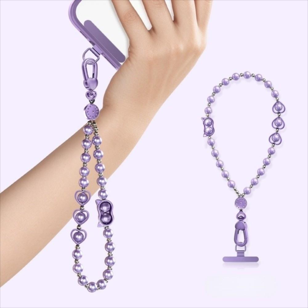 

Бисерный ремешок на запястье, короткая цепочка для мобильного телефона, милый ремешок для телефона фиолетовый