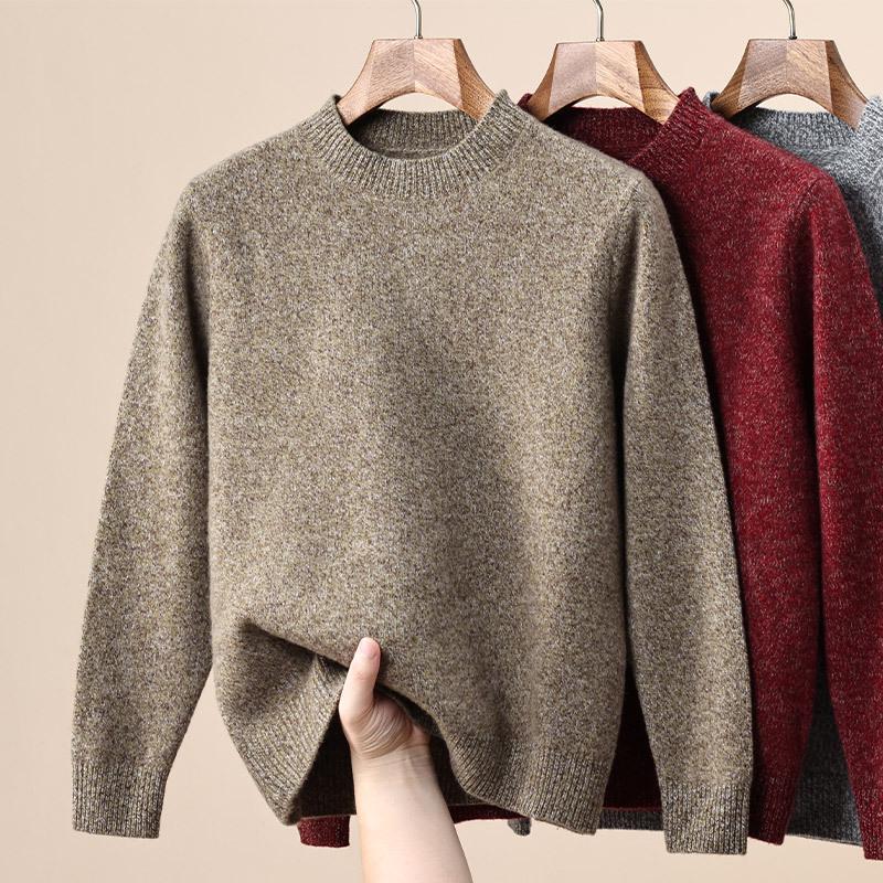 Men's Hengyuanxiang 100% Pure Wool Slub Sweater - Round Neck, Warm, Autumn/Winter 2025 Collection