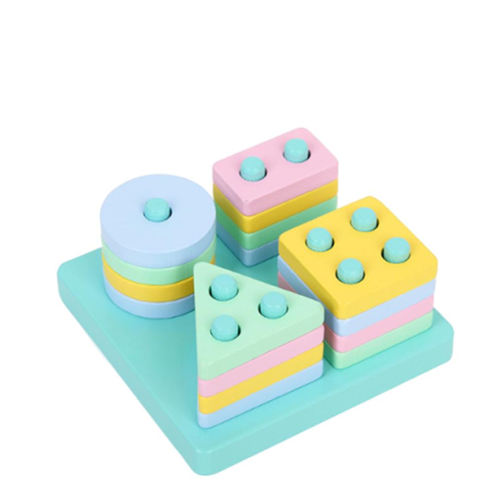 Wooden Recognition Shape Sorter Colorful Recognition Color Matching Puzzle  For Toddlers
