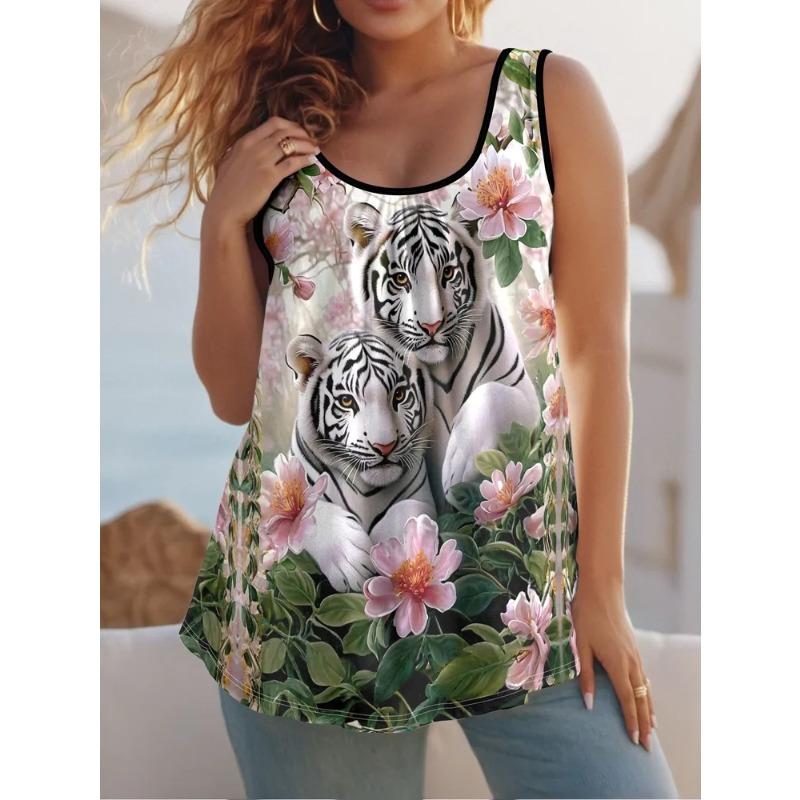 Summer Women's Sleeveless Colorful Cute Butterfly Wolf Tiger Print Vest Comfortable Soft Leisure Loose Fashionable Versatile Vest