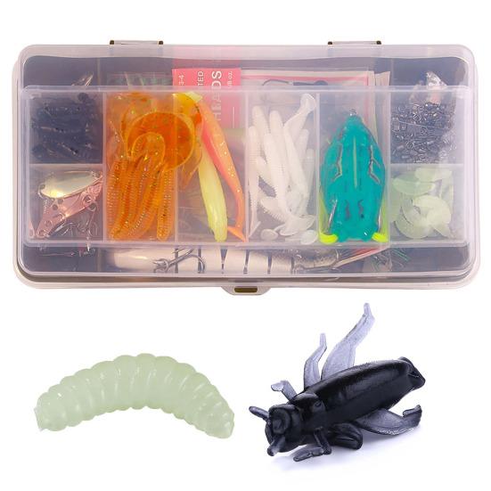 Fishing Bait Set with Treble Hooks Realistic Design Bright Colors Compact Design Portable Soft Lure Fake Bait Accessories